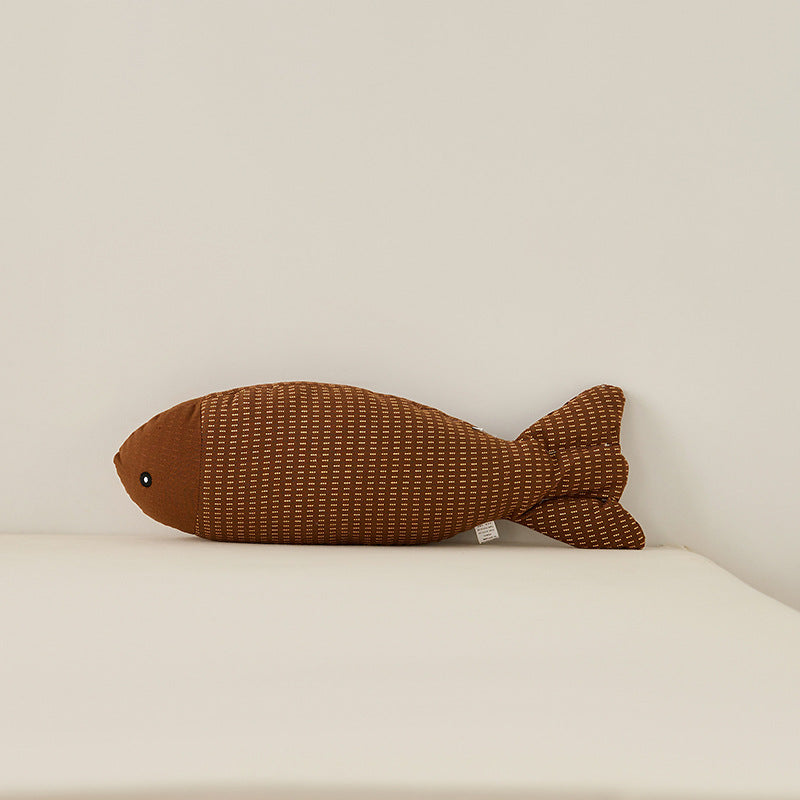 Decorative fish cuddle pillow made of textured cotton blend