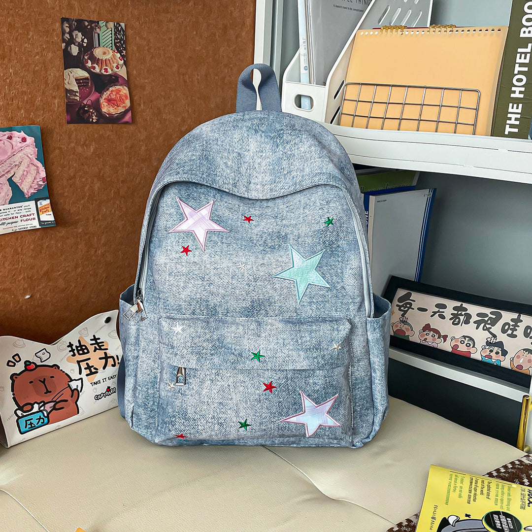 Casual Star-Print Denim Backpack Kalsten