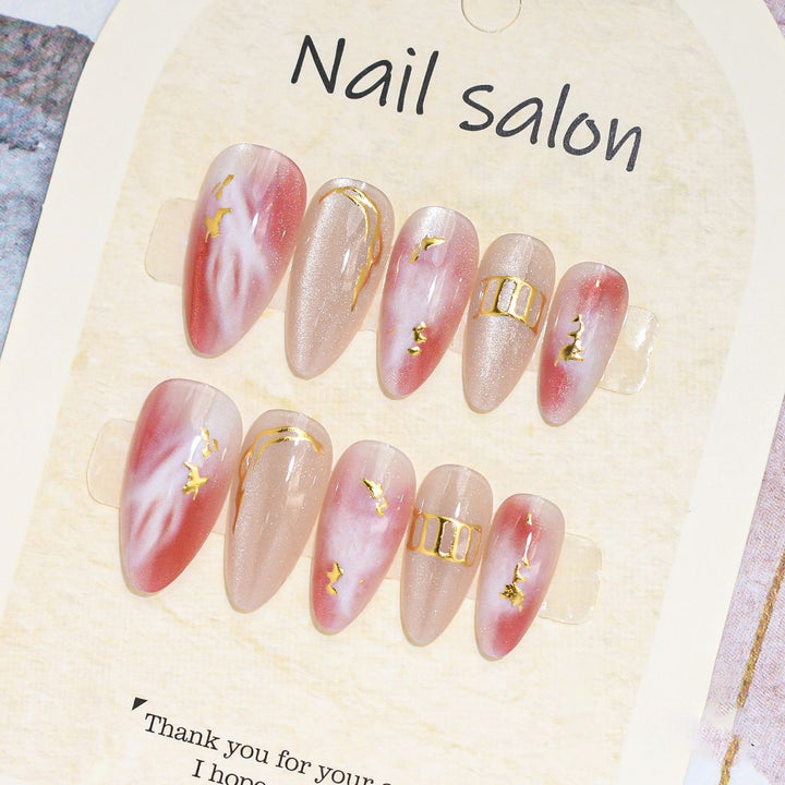Artistic Press-On Nail Set with Cherry Blossom Design Kalsten