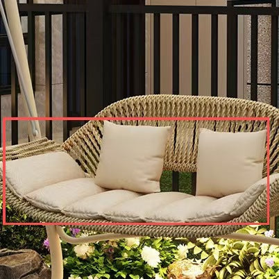 Woven rattan outdoor swing loveseat with padded cushions and powder-coated steel frame Kalsten