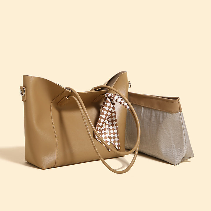 Elegant Leather Tote Bag with Scarf Detail