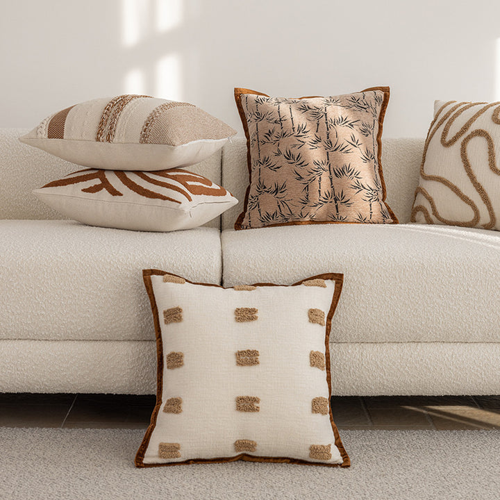 Woven Houndstooth Textured Square Throw Pillow Cover with Piped Edge and Concealed Zipper