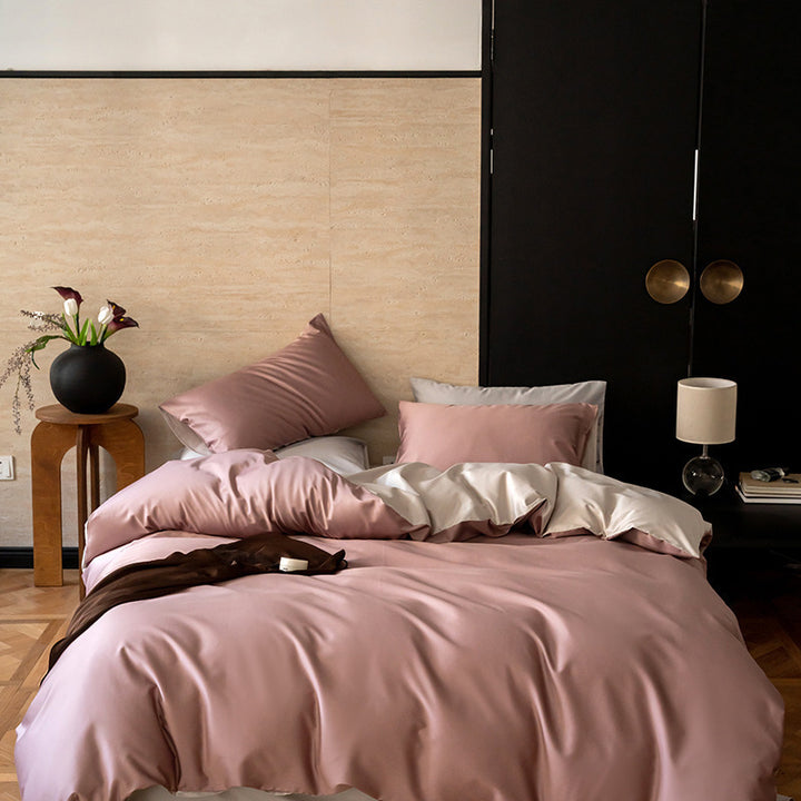 Reversible satin bedding set with silky touch and extra soft finish