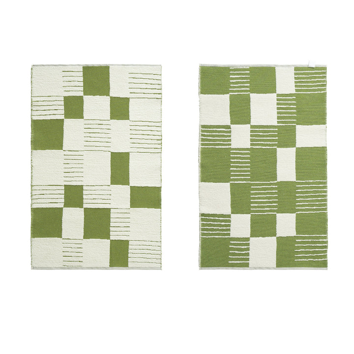 Modern runner rug with checkerboard and line structure