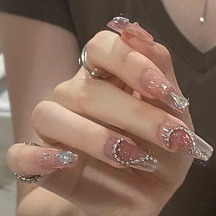 Decorative Press-On Nail Set with Elegant Gemstone Accents Kalsten