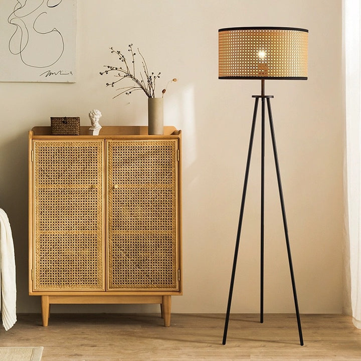 Tripod Floor Lamp with Woven Shade