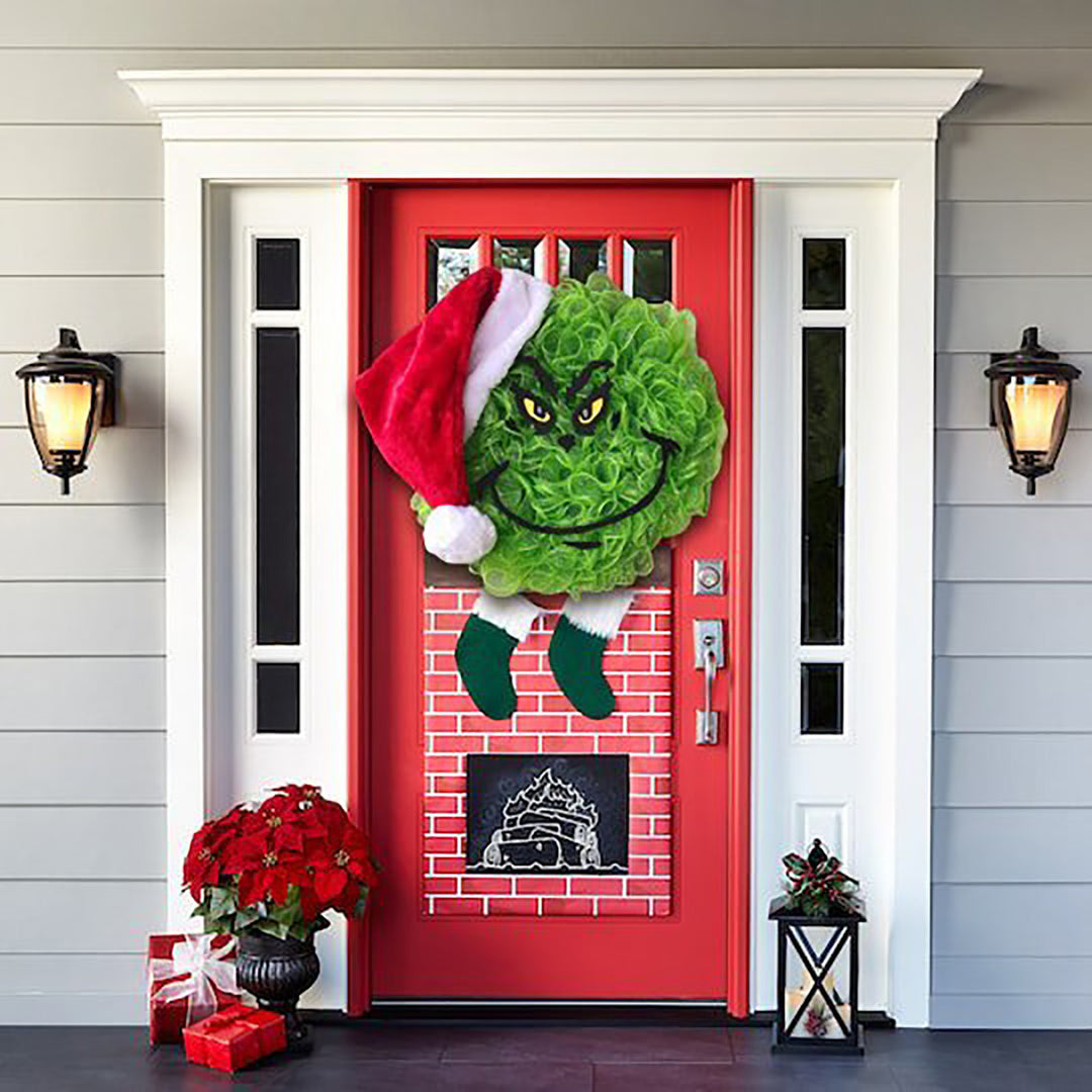 Festive Grinch-Themed Door Wreath