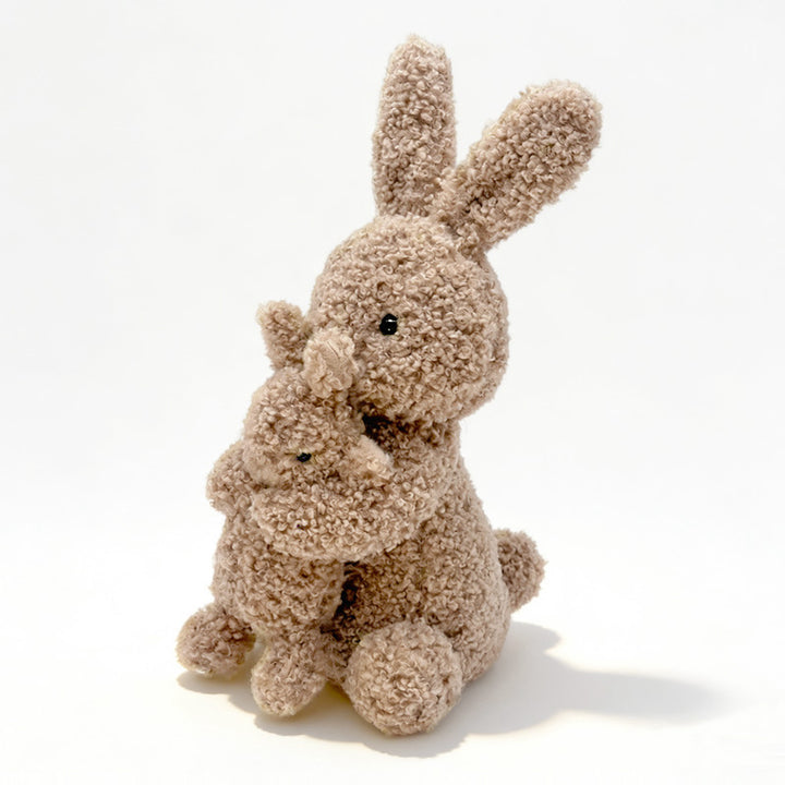 Plush Bunny Mother-and-Baby Cuddle Set with Curly Faux-Fur and Embroidered Details Kalsten