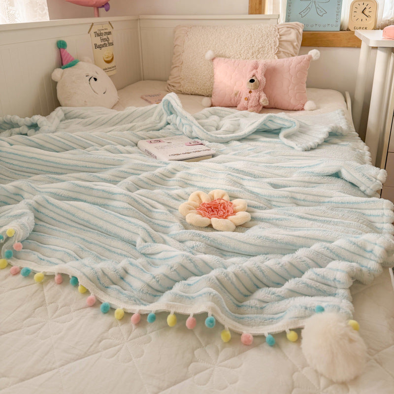 Textured Pom-Pom Throw Blanket