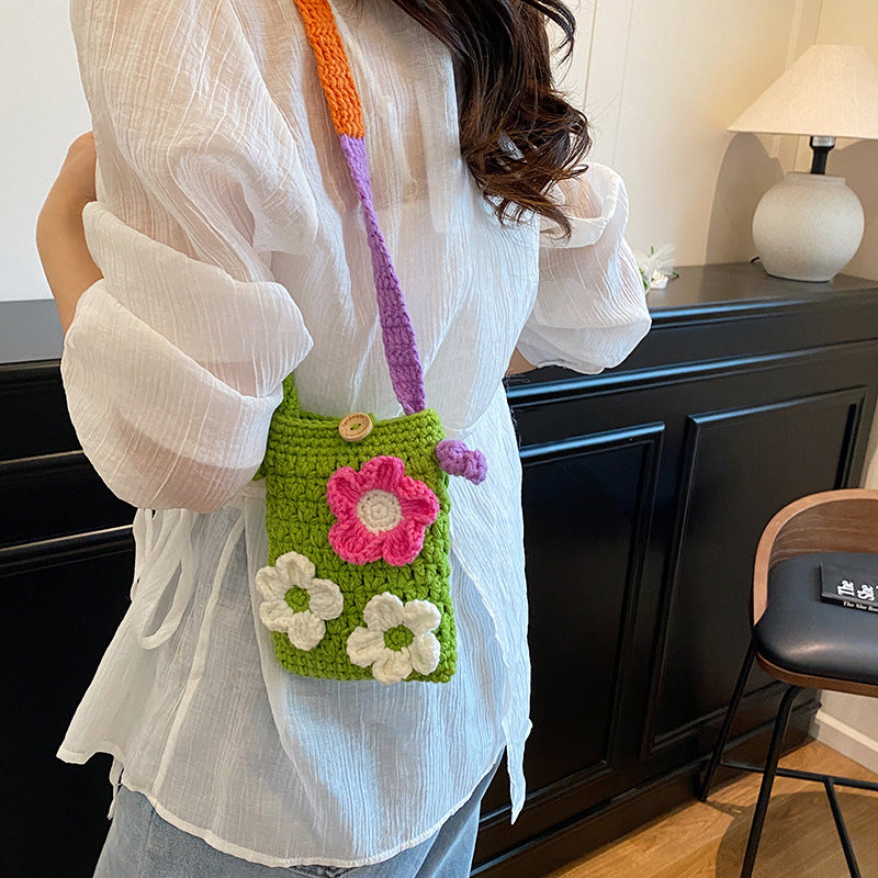 Crocheted Floral Mini Crossbody Bag