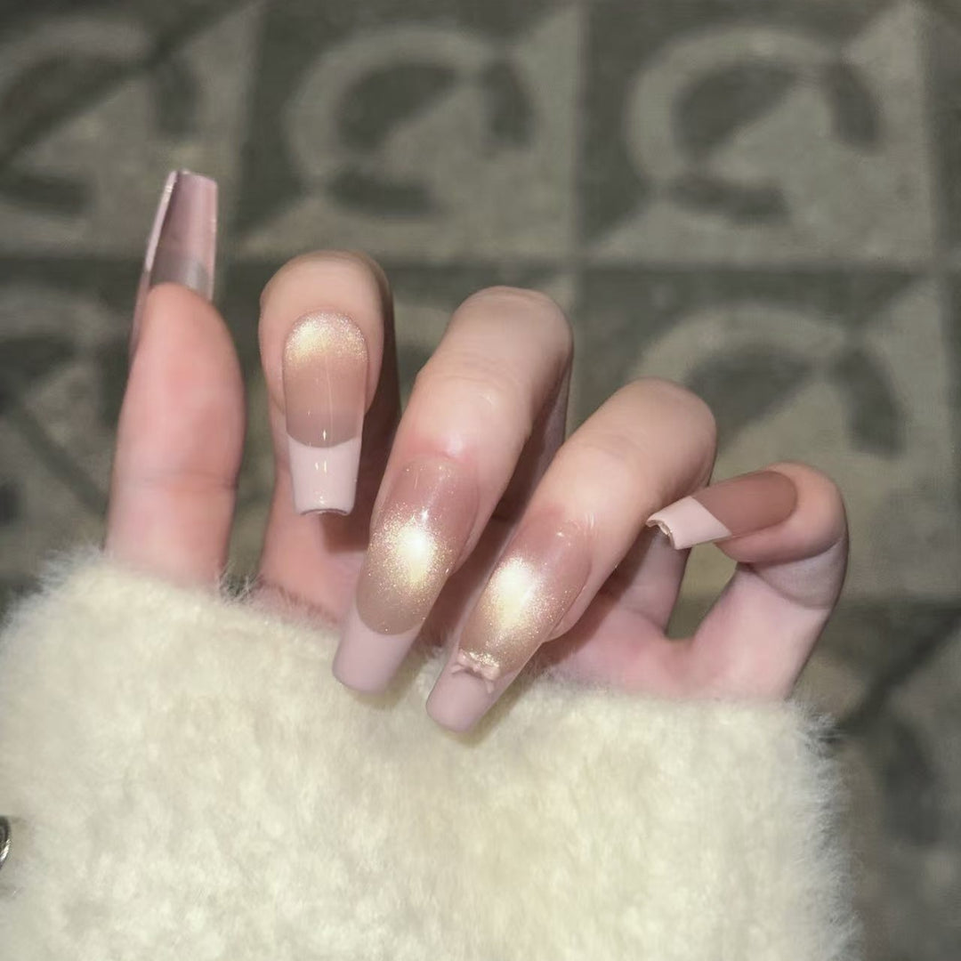 Reusable Press-On Nail Set with Elegant Bow Accents Kalsten