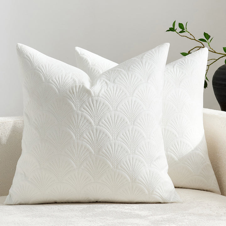 Embroidered Scallop-Pattern Cotton Decorative Throw Pillow Cover