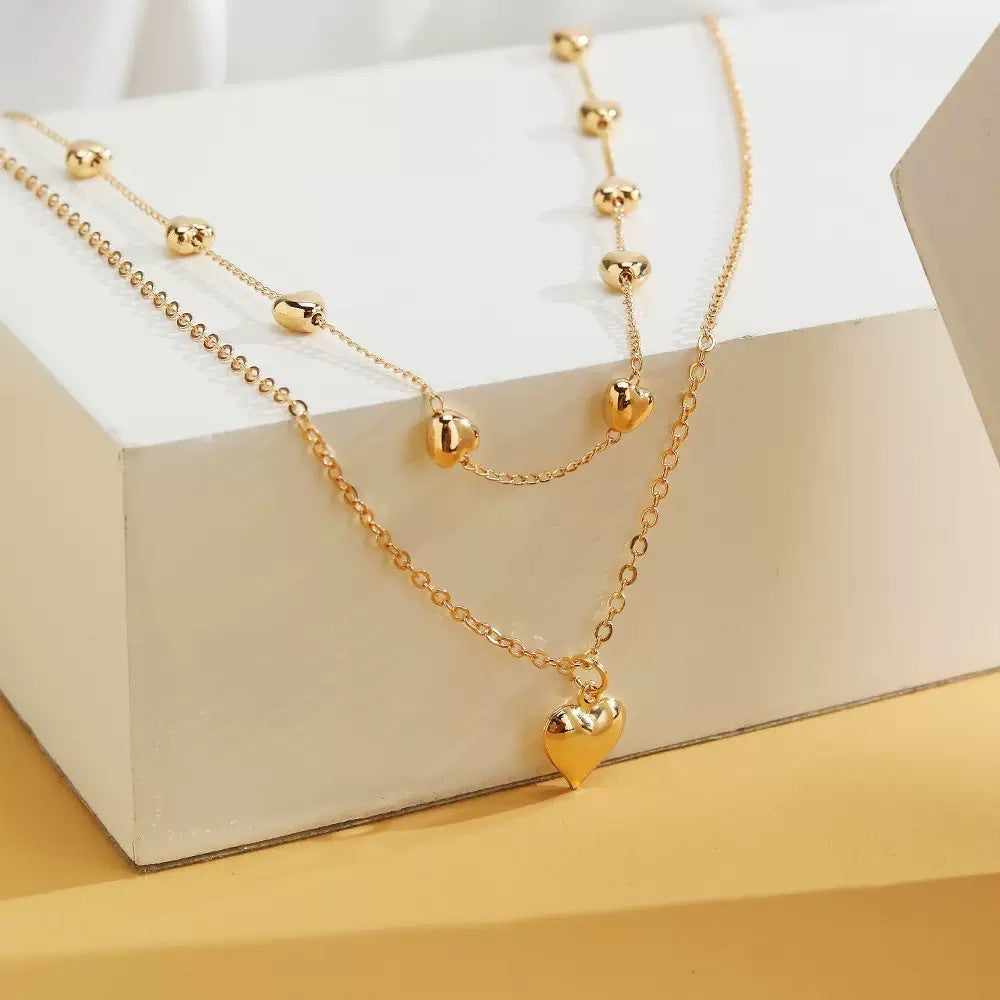 Layered Heart Charm Necklace Kalsten