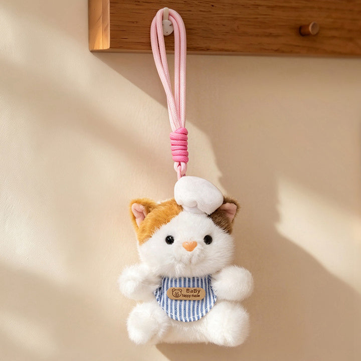 Plush Calico Cat Strawberry Mini Bag Charm Keychain with Soft Rope Loop & Metal Clip Kalsten
