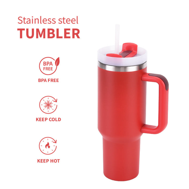 Stainless Steel Insulated Travel Tumbler With Ergonomic Handle And Bpa-Free Straw Lid