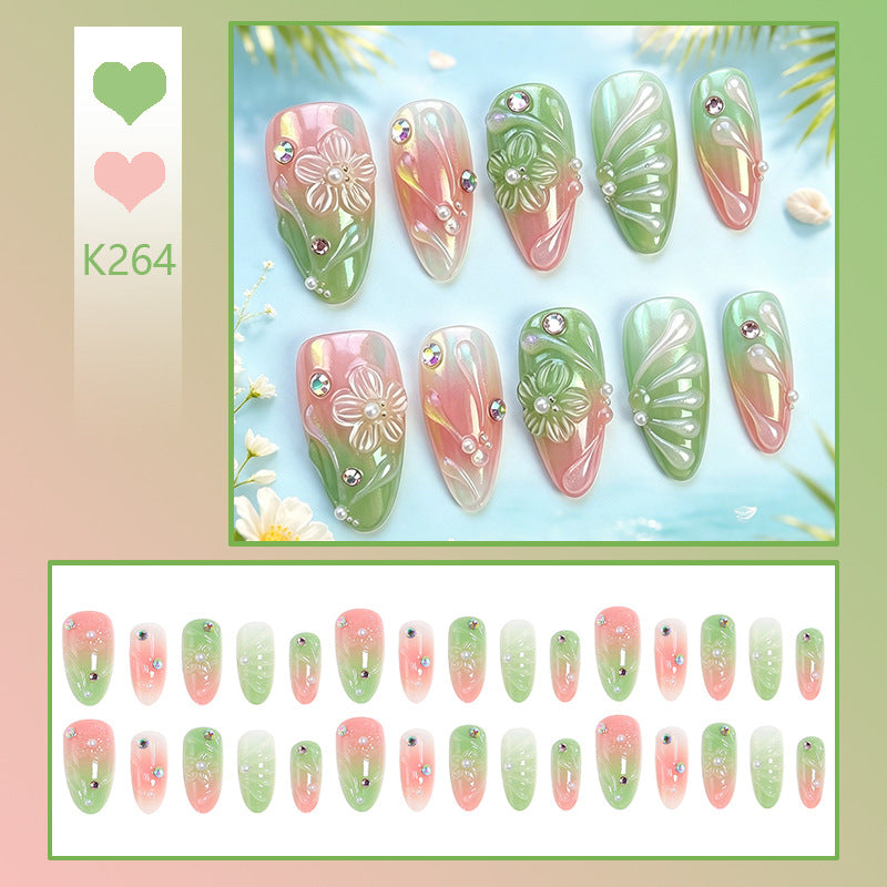 Acrylic Nail Set with Spring Design and Glitter Accents Kalsten