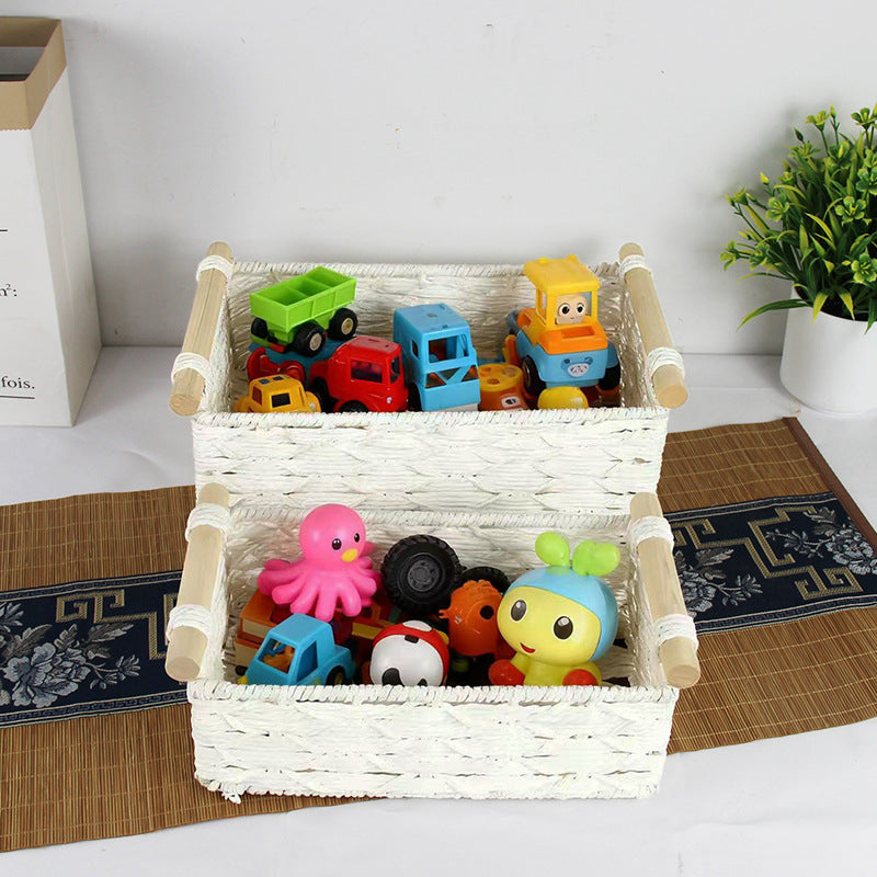 Handcrafted Woven Storage Basket with Wooden Handles Kalsten