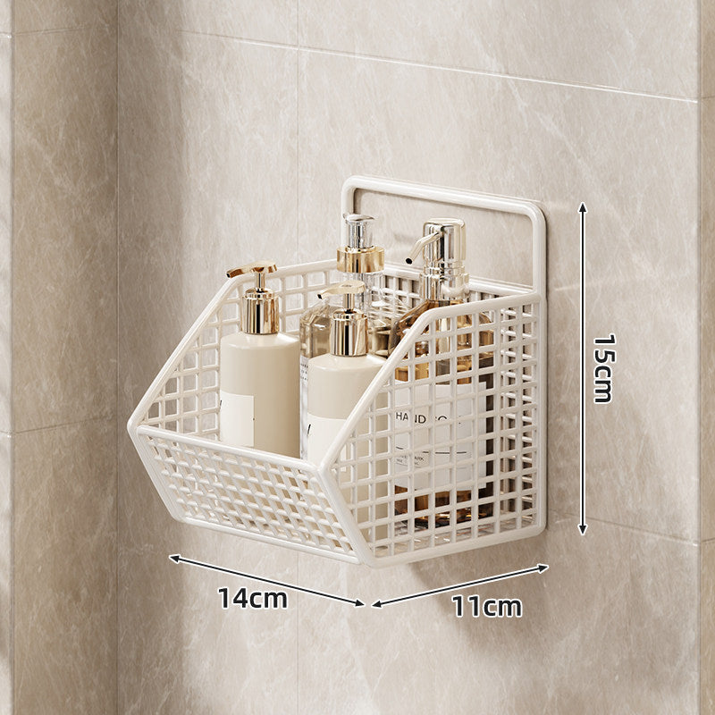 Wall-Mounted Dual-Tier Grid Mesh Bathroom Shower Caddy with Drainable Baskets