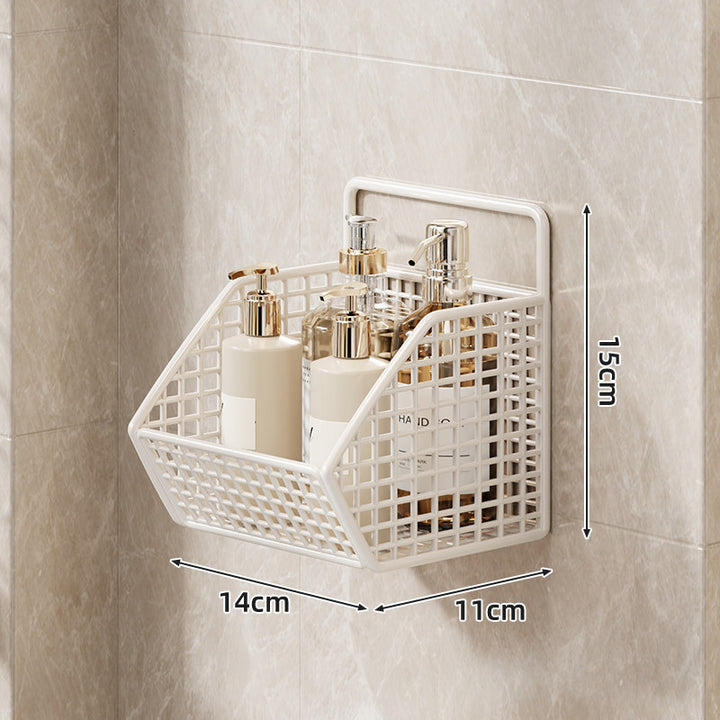Wall-Mounted Dual-Tier Grid Mesh Bathroom Shower Caddy with Drainable Baskets