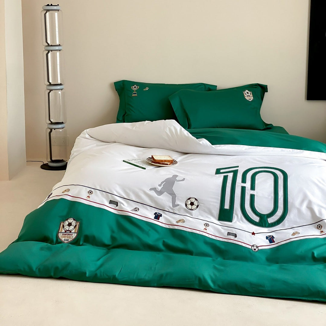 Children's bedding set with football design, numbers print and soft cotton satin
