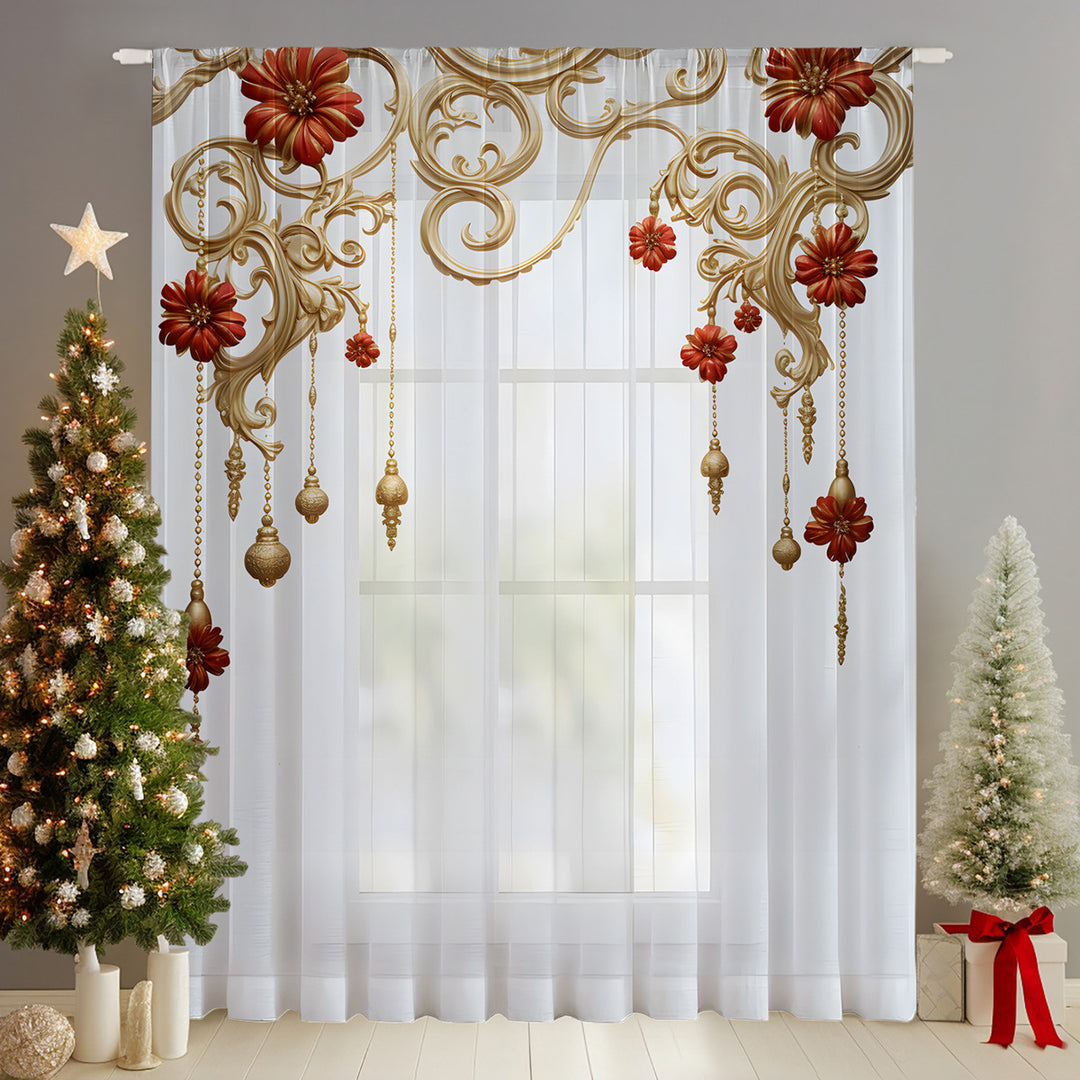 Decorative Floral Print Sheer Curtain