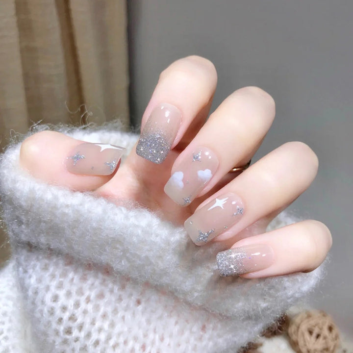 Gradient Glittery Press-On Nail Set