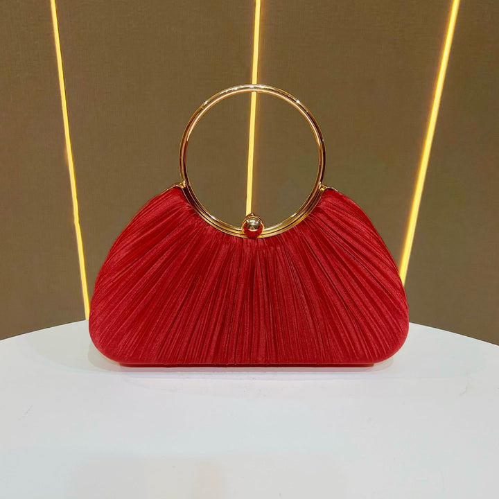 Pleated Evening Handbag with Metal Ring