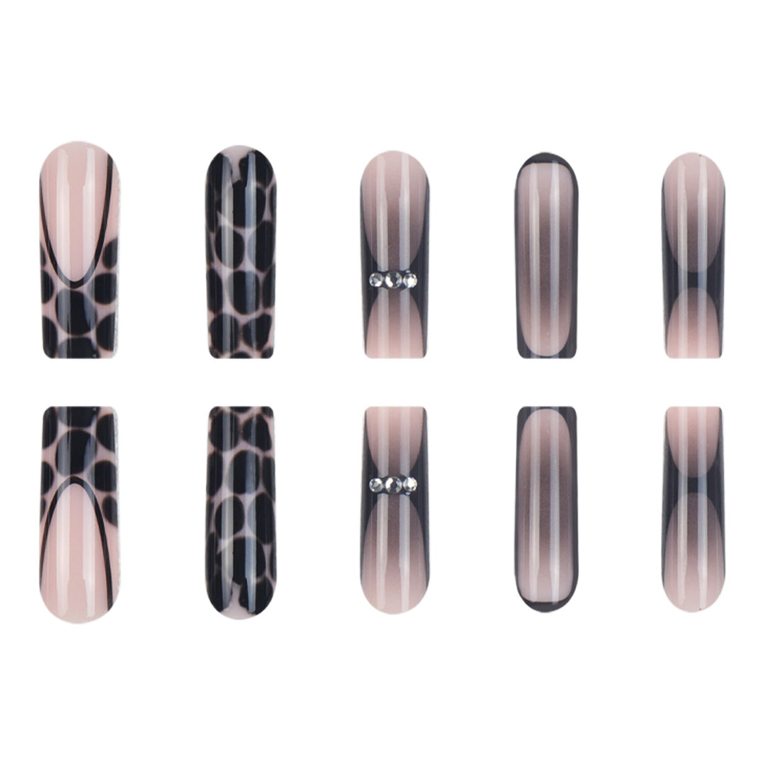 Artistic Long Press-On Nails with Glossy Animal Print Design Kalsten
