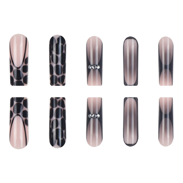 Artistic Long Press-On Nails with Glossy Animal Print Design Kalsten