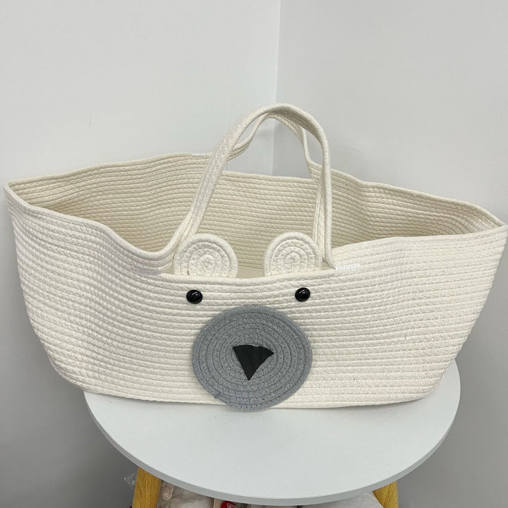 Woven Rope Storage Tote Bag with Animal Face Accent