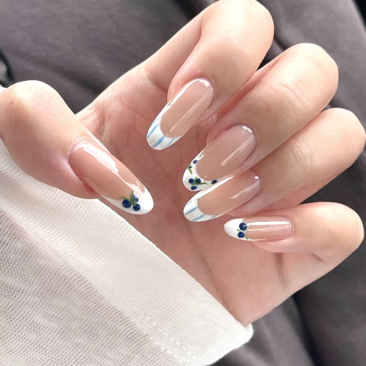 Floral French Tip Nail Art Extensions
