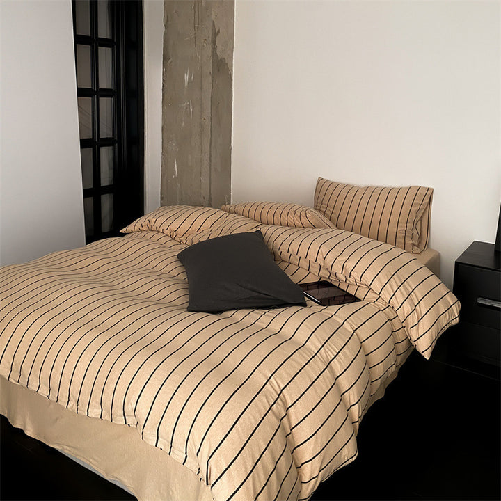 Striped Duvet cover set made of cotton percale with a light quilted look