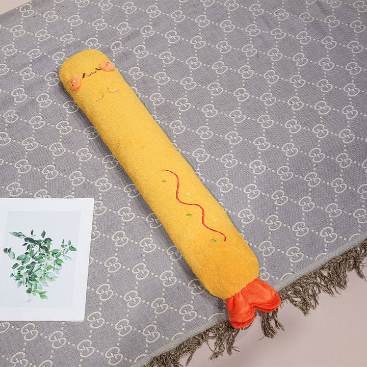 Long narrow-shaped plush cuddle pillow in dachshund design with soft fleece cover