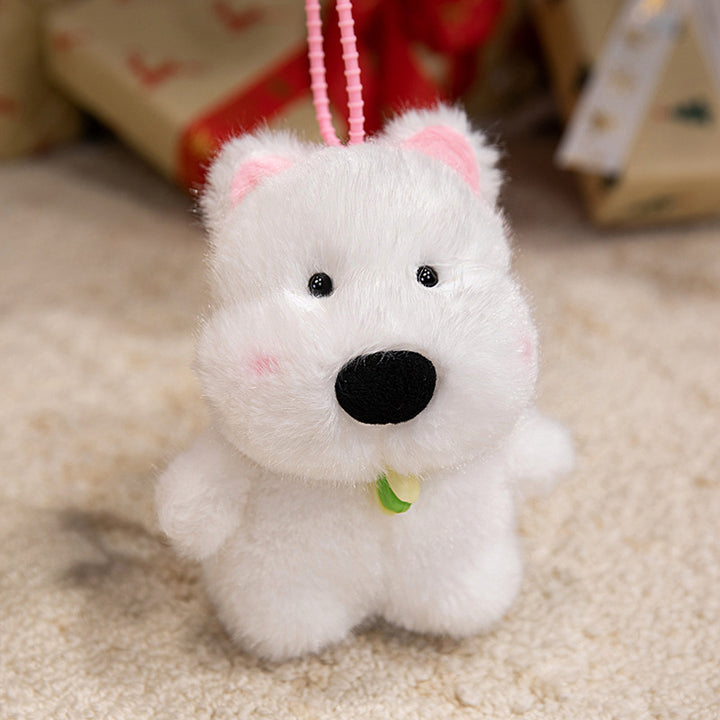 Plush Dog Bag Charm Keychain with Soft Faux-Fur Body & Loop Strap Kalsten