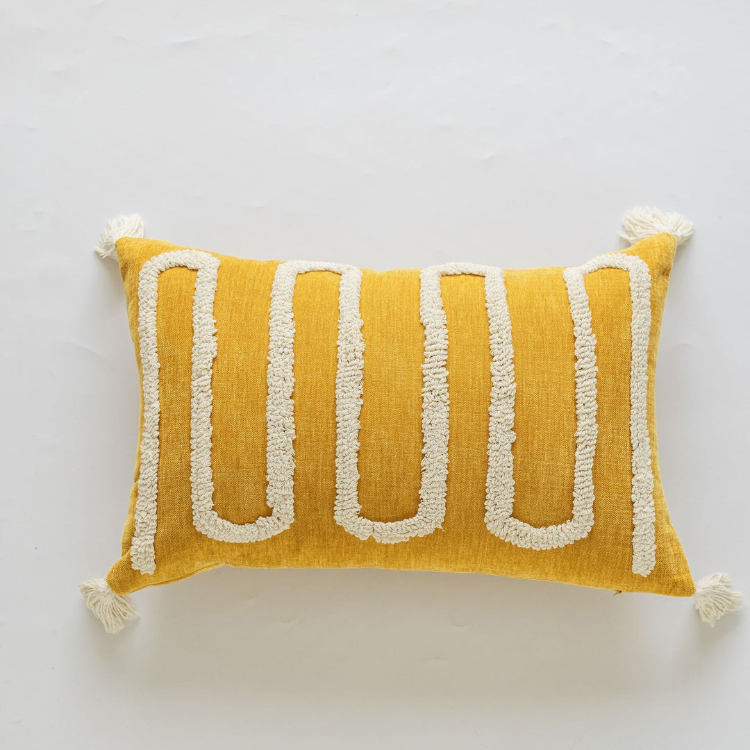 Decorative Textured Square Throw Pillow Cover with Wavy Chenille Loop Trim
