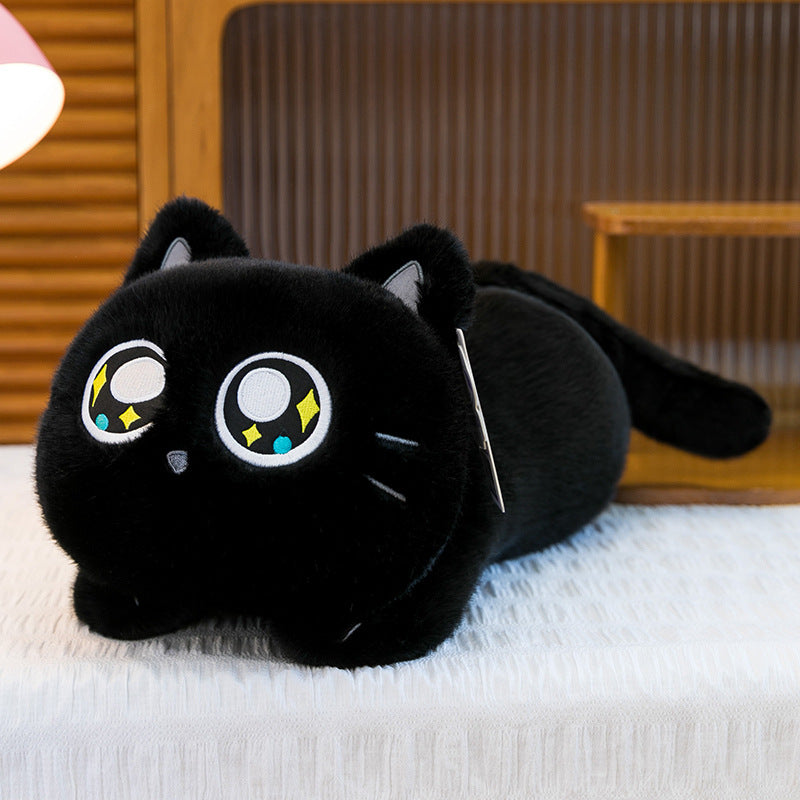 Plush Siamese Cat Long Bolster Body Pillow with Embroidered Eyes and Ultra-Soft Faux Fur Kalsten