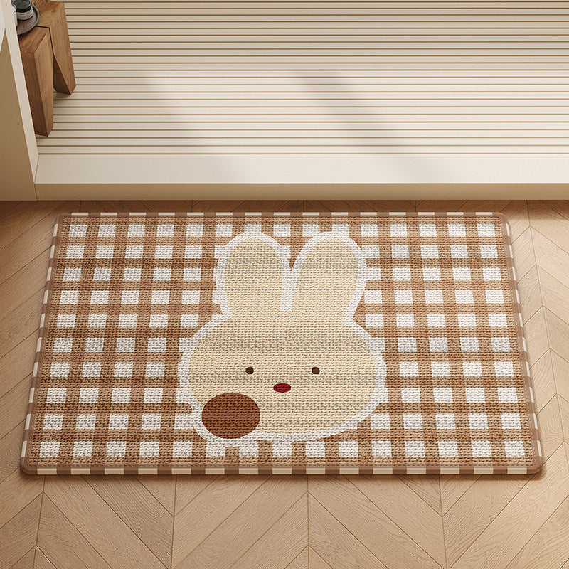 Woven Absorbent Low-Profile Entrance Doormat with Cute Bunny Illustration