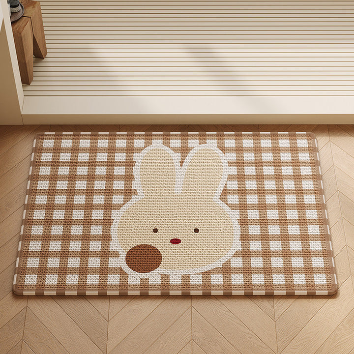 Woven Absorbent Low-Profile Entrance Doormat with Cute Bunny Illustration