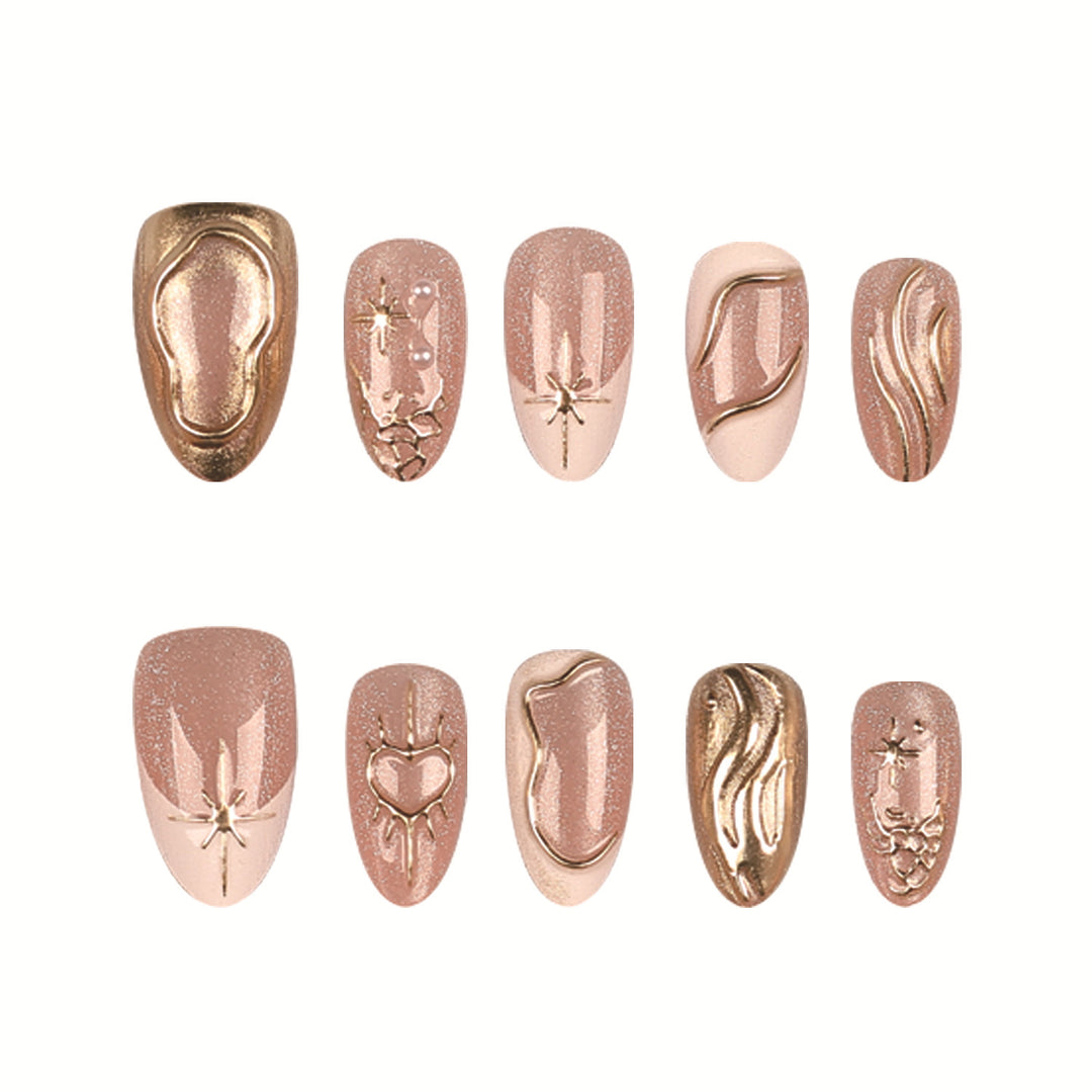 Artistic Gold-Accent Press-On Nail Set