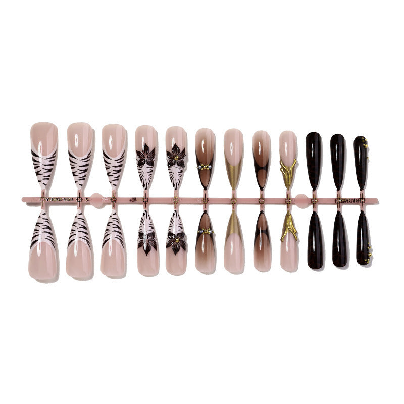 Acrylic nail set with elegant floral design and spectacular glitter accents Kalsten