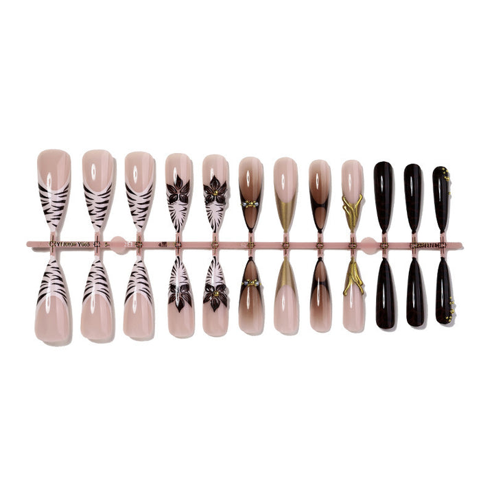 Acrylic nail set with elegant floral design and spectacular glitter accents Kalsten