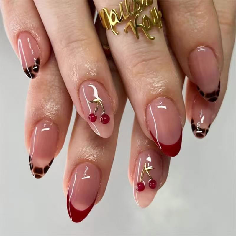 Artistic Cherry-Inspired Nail Art
