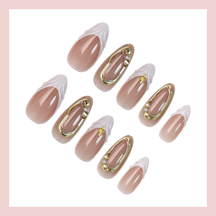 Acrylic nail set with elegant floral designs and glamorous accents Kalsten