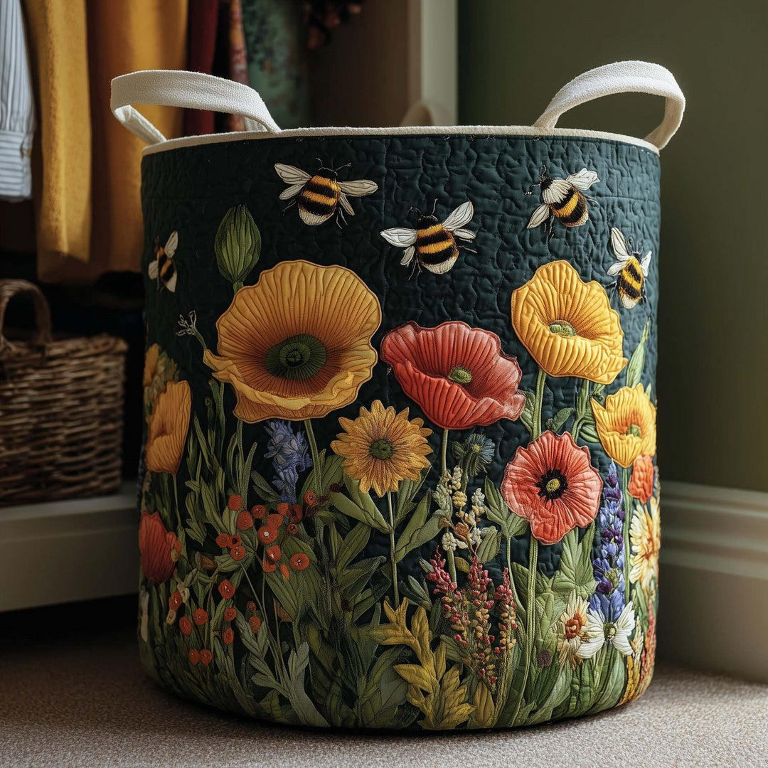 Quilted Decorative Laundry Storage Basket With Rope Handles Collapsible Fabric Organizer