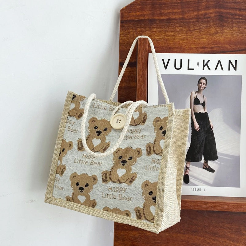 Cute Bear-Themed Canvas Tote Bag