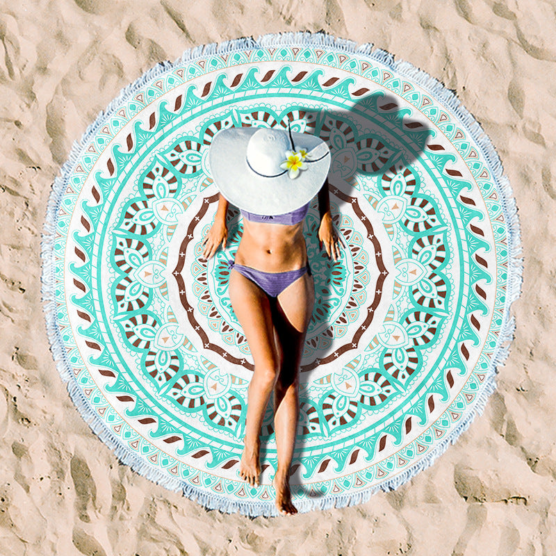 Round beach towel with colorful tropical motif Kalsten