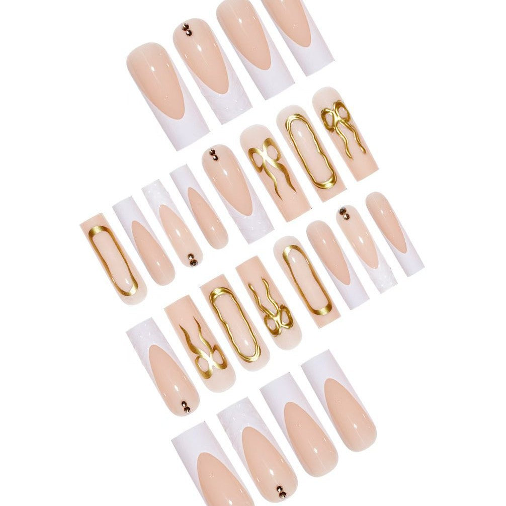 Artistic 3D Press-On Nail Set with Decorative Gold Accents Kalsten