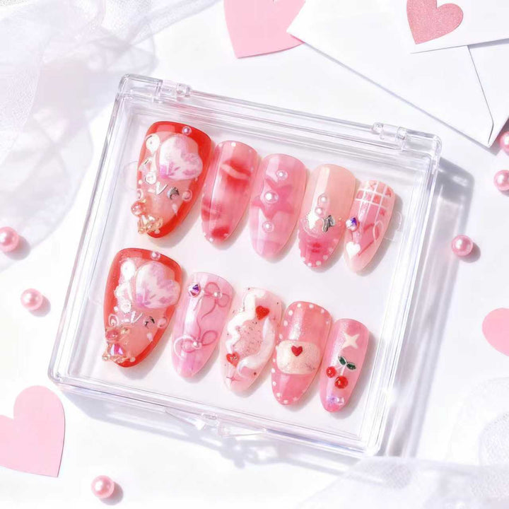 Artistic Heart-Themed Press-On Nail Art Set Kalsten