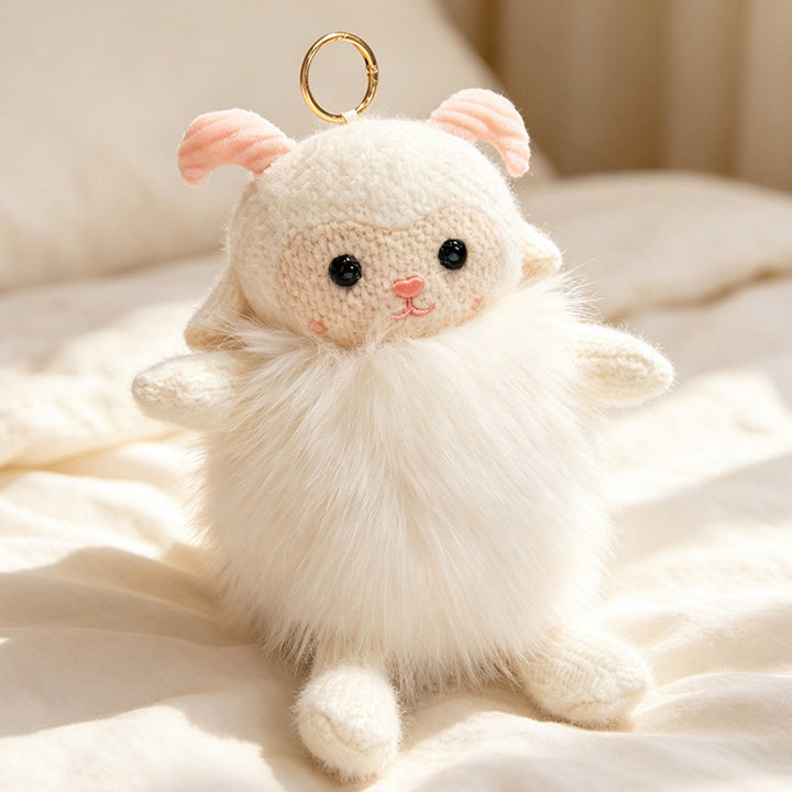 Plush Fluffy Monkey Bag Charm Keychain with Faux-Fur Body and Gold Ring Kalsten