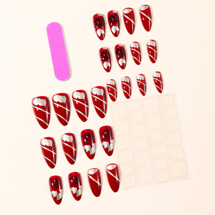 Rose-Accent Stiletto Nail Art Extensions Kalsten